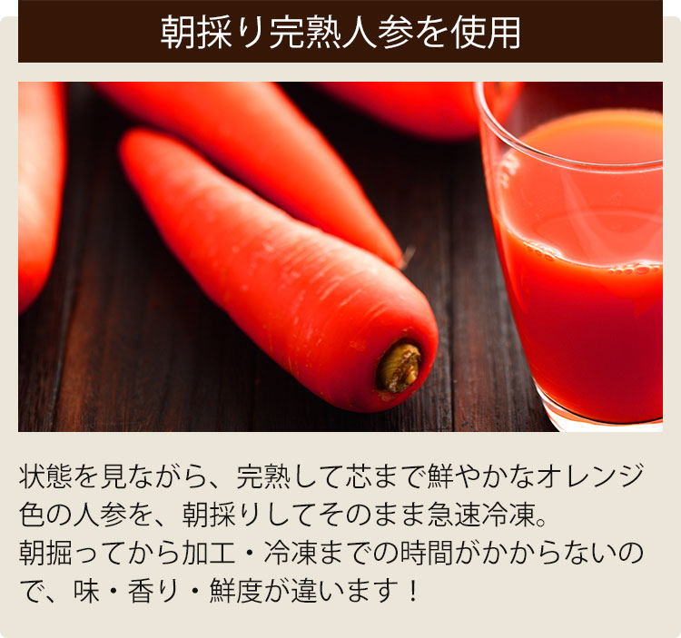 採れたてすり搾り製法 にんじん（冷凍）ジュースお試しセットからお得なセットまで|しぼりたて無添加人参ジュースの通信販売